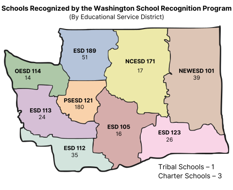 Map depicting Schools honored by the School Recognition Program by ESD
